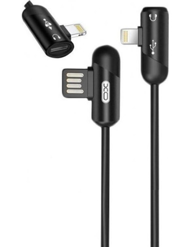 Kabel USB XO XO Kabel NB38 8-pin czarny z gniazdem audio 2,4A 1m